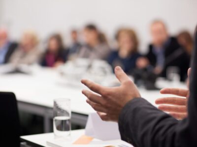 man having presentation at seminar